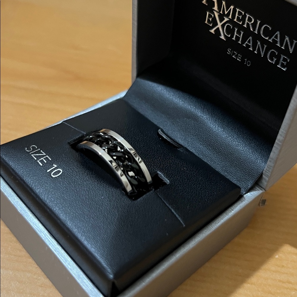 American Exchange Men's Black and Silver Ring Band size 10